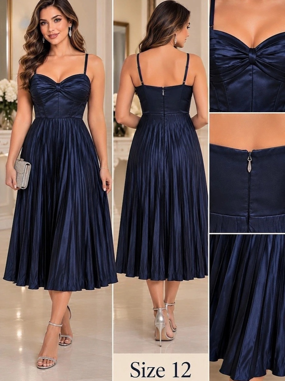 ASTR the Label Ascella Sweetheart Pleated Midi Dress Blue 12